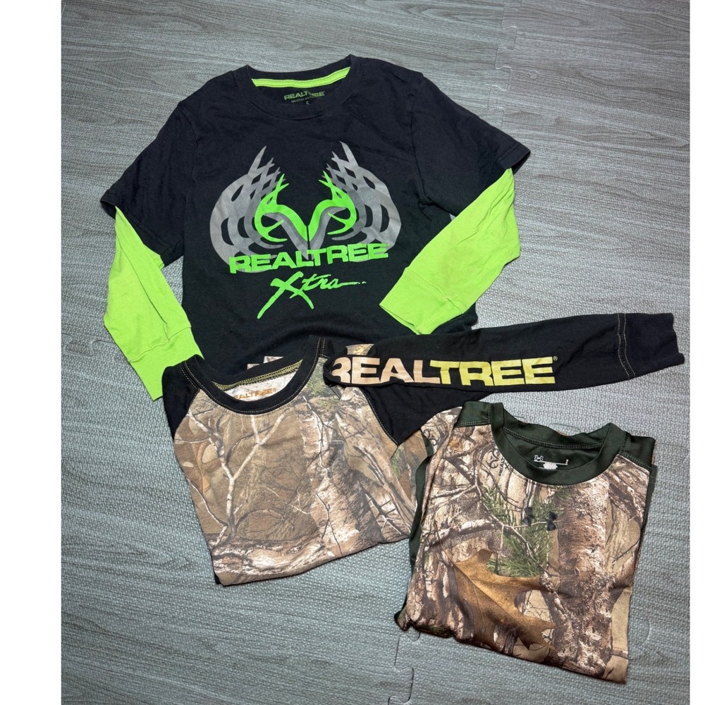 Kids Realtree Under Armour Camo Shirt Bundle 3pc Size 6/7 Hunting Graphic Tees